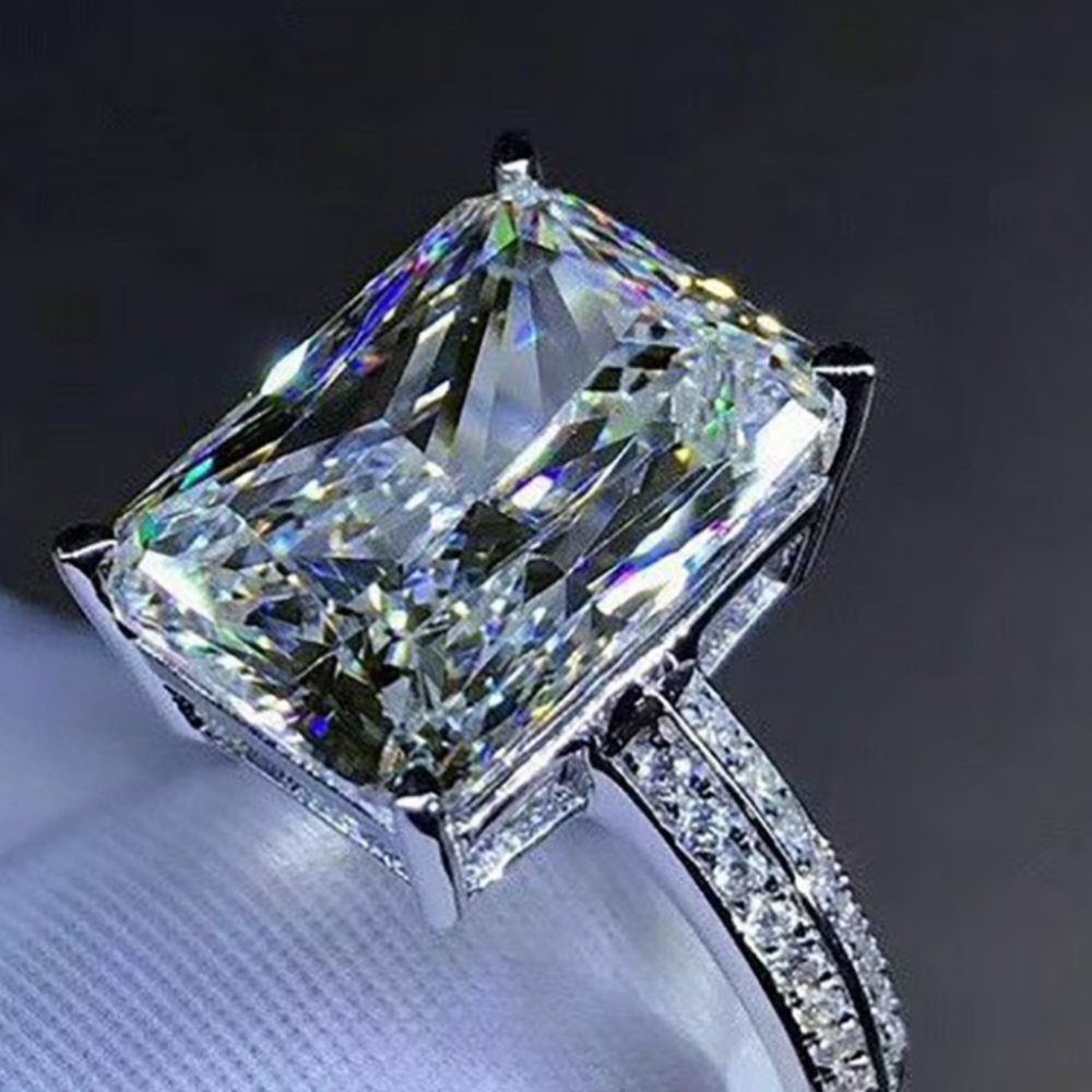 Private Label Silver White Topaz Emerald-Cut Solitaire Ring